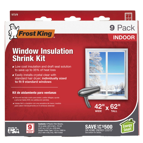 Frost King V73/9H Indoor Shrink Window Kit 42 62-Inch, Clear, 9-Pack New