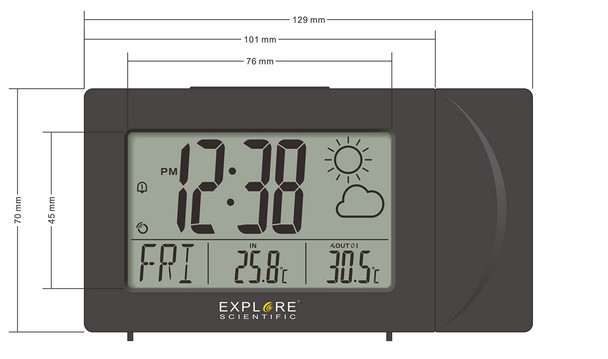 EXPLORE SCIENTIFIC PROJECTION CLOCK, WEATHER FORECAST, OUTDOOR SENSOR - GRAY