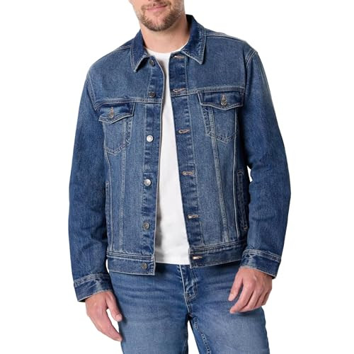 AMAZON ESSENTIALS MEN'S REGULAR FIT LOW STRETCH DENIM JACKET MEDIUM STONE WASH