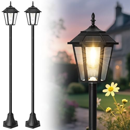 EYROSA 66" METAL SOLAR LAMP POST LIGHT 50 LUMENS 2 PACK SOLAR A03W - BLACK