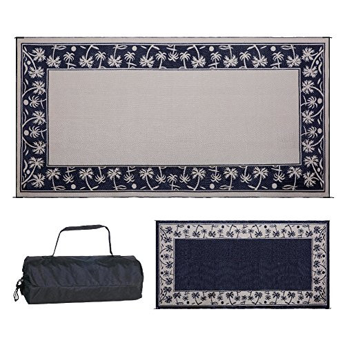 209181 Stylish Camping Outdoor Patio RV Camping Mat (9x18 FT) Black/Beige New