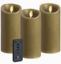 LUMINARA 3-PIECE FLAMELESS 6.5" PILLAR CANDLES WITH REMOTE (SAGE)