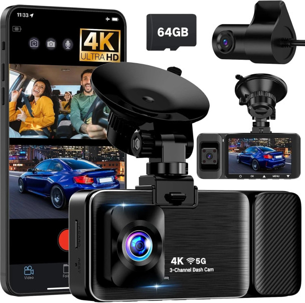 GENERIC 3 CHANNEL 4K DASH CAM FRONT REAR AND INSIDE, 5G WIFI NIGHT VISION 3