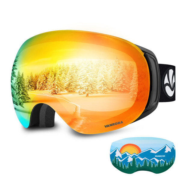 VANRORA SKI GOGGLES INTERCHANGEABLE LENS,BLACK FRAMES/GRAY LEN REVO RED COATINGS
