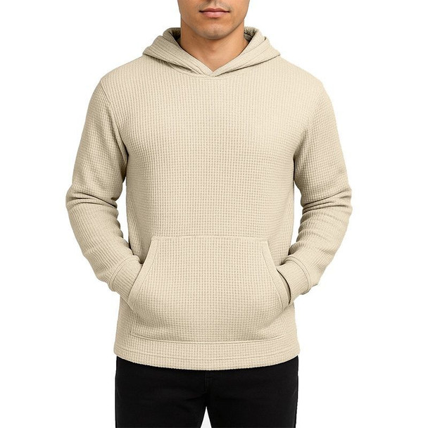 BLUE ICE MEN'S WAFFLE KNIT THERMAL PULLOVER HOODIE - SIZE: MEN LARGE - NATURAL New