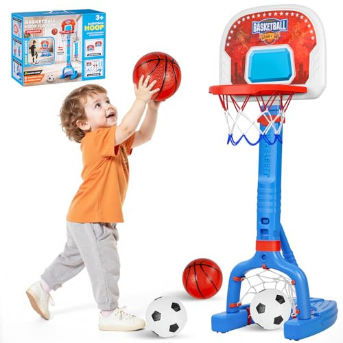 FLMAQE TODDLER BASKETBALL HOOP SWIMMING POOL BASKETBALL & SOCCER GOAL - RED