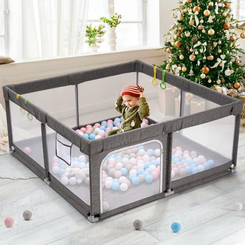 UANLAUO BABY PLAY PEN SAFETY BABY PLAY YARDS 59"×59" PLAYPEN-GRAY-04 - GRAY