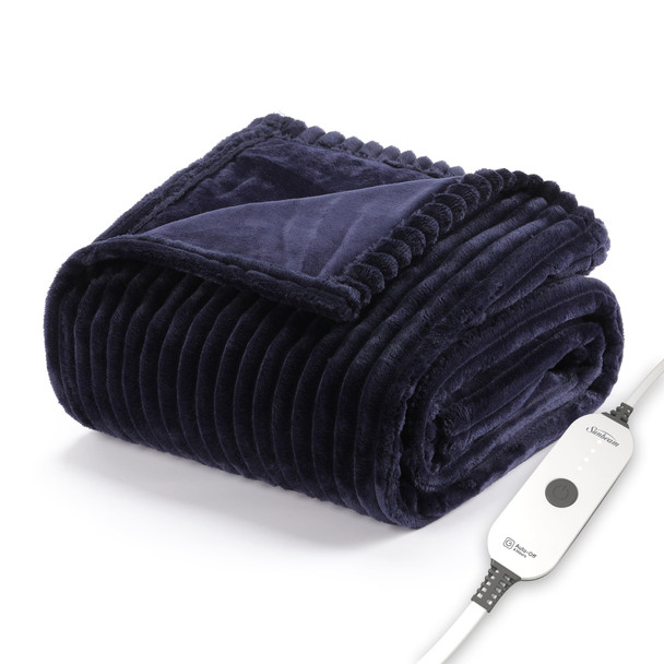 Sunbeam Royal Posh Velvet Heated Throw Electric Blanket 50" x 60" - Admiral Blue