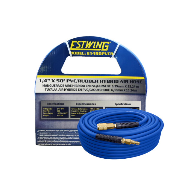 Estwing E1450PVCR 1/4" x 50' PVC / Rubber Hybrid Air Hose with Brass 1/4" NPT