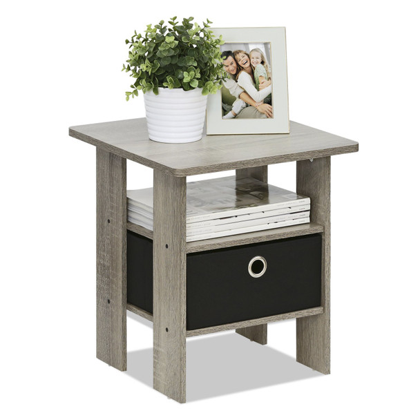 FURINNO ANDREY SIDE TABLE END NIGHT STAND OPEN SHELVES STORAGE 11157GYW/BK -NEW New