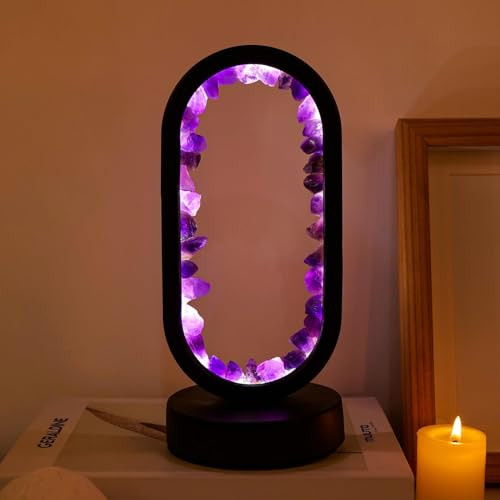 RUNYANGSHI Crystal Lamp Amethyst Raw Stone Ellipse Night Lamp - Black