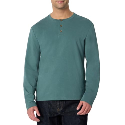 AMAZON ESSENTIALS MEN'S RELAXED-FIT LONG SLEEVE HENLEY SIZE: LARGE -SLATE GREEN New