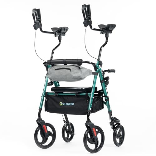 ELENKER UPRIGHT ROLLATOR WALKER STAND UP WALKERS FOR SENIORS WITH ARMREST GREEN