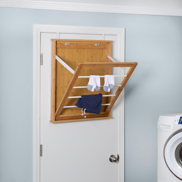 Honey-Can-Do Wall-Mounted Clothes Drying Rack Bamboo Collapsible 23wx27.25h