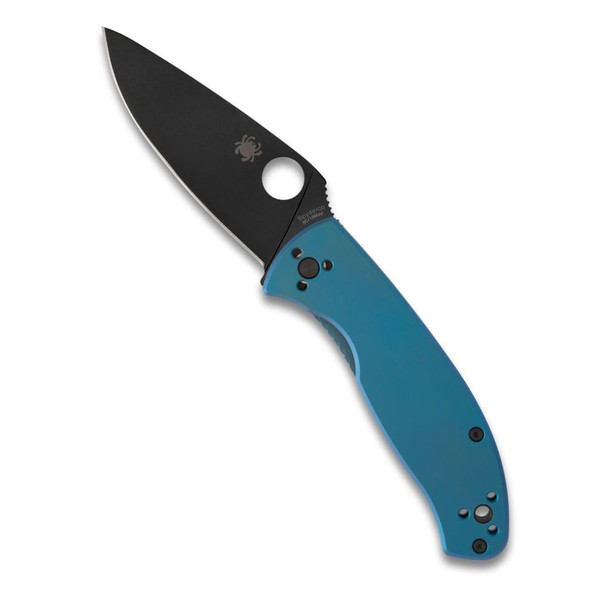 Spyderco Tenacious Folding Pocket Knife - C122TIBLBKP - BLUE-BLACK OXIDE COATING