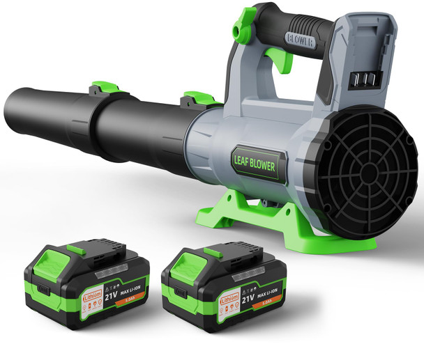 QIYORL LEAF BLOWER CORDLESS 2× 5.0AH BATTERIES CHARGER 21V - GRAY GREEN