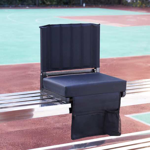 SWEET HOME COLLECTION GRANDSTAND CHAIR FOLDING STADIUM SEAT WITH BACK - BLACK