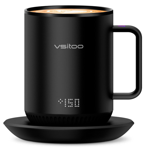 VSITOO TEMPERATURE CONTROL SMART MUG WITH MUG WARMER, ESPRESSO , 12OZ - BLACK