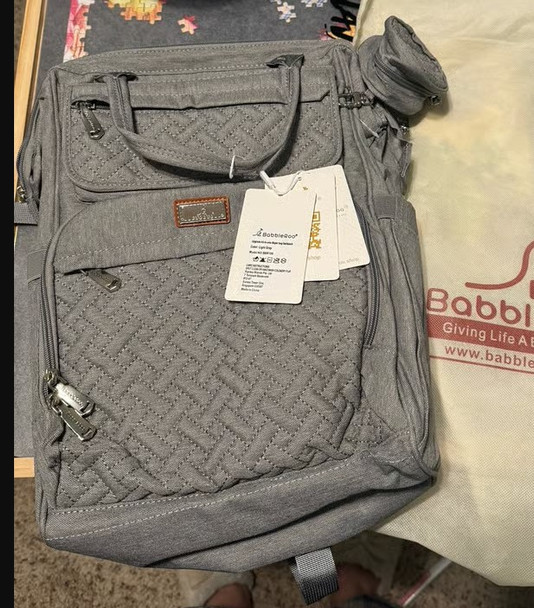 BABBLEROO WIDE OPEN DIAPER BAG BACKPACK - LIGHT GRAY New