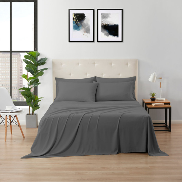 KATHY IRELAND BAMBOO COOLING 6 PIECE SHEET SET DEEP POCKETS - QUEEN - CHARCOAL New