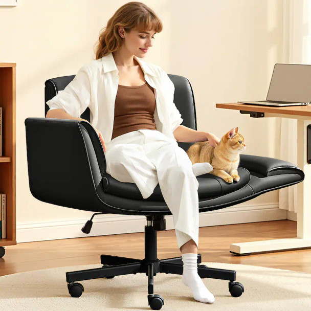 KERDOM - 4 IN 1 CROSS-LEGGED CHAIR WITH WHEELS & EXPANDABLE ARMS - BLACK