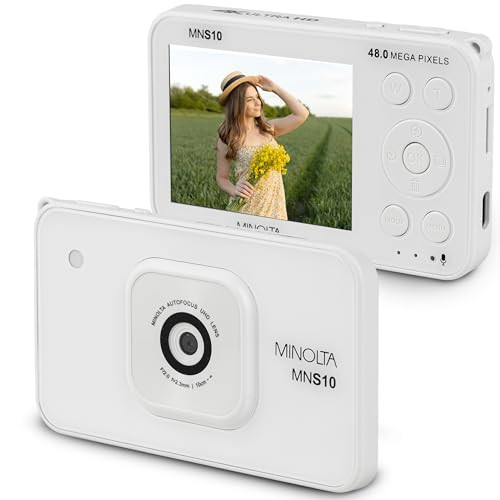 MINOLTA 48MP DIGITAL CAMERA - 4K ULTRA SLIM HD VIDEO, MNS10-W (WHITE)