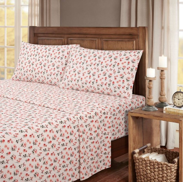 KATHY IRELAND 100% TURKISH COTTON FLANNEL SHEET SET - CAL KING - BLUSH FLORAL