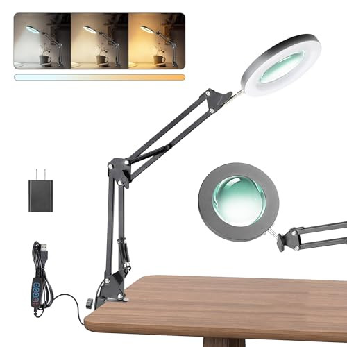 UBEESIZE 10X MAGNIFYING GLASS WITH LIGHT AND STAND, UB-ZMFDJBK - BLACK