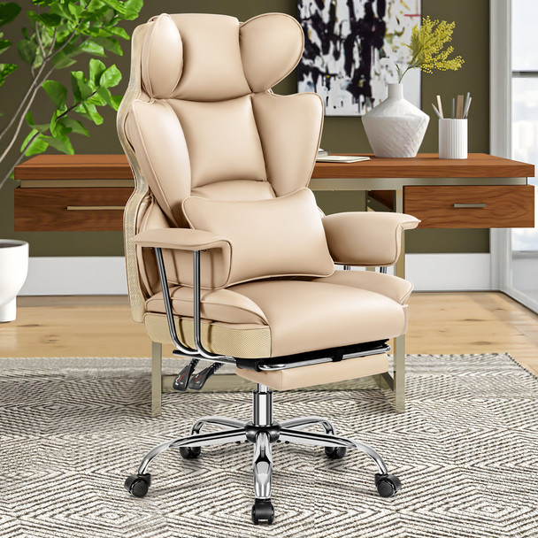 BESTFAIR FAUX LEATHER EXECUTIVE COMPUTER CHAIR - DARK BEIGE