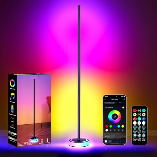 59" Smart LED Corner Floor Lamp, RGBICW Color Changing Ambient Lighting - BLACK