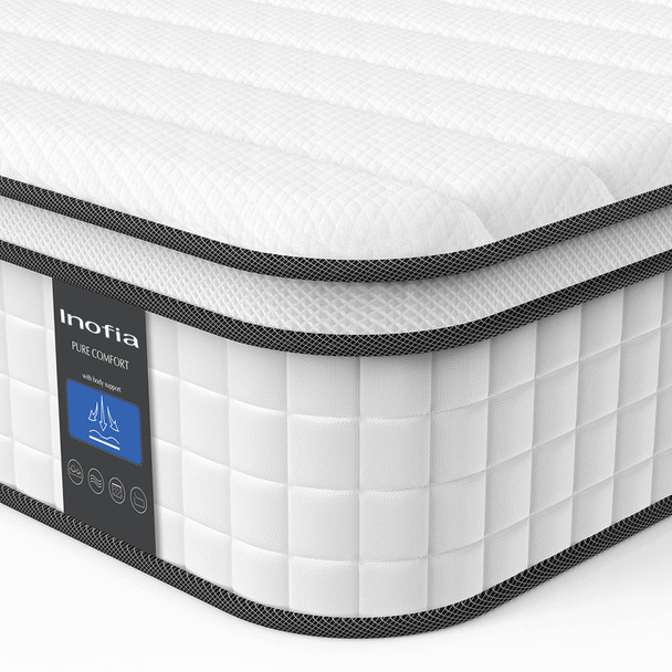 INOFIA 8-INCH TWIN XL COMFORT HYBRID MATTRESS - BLACK/WHITE New