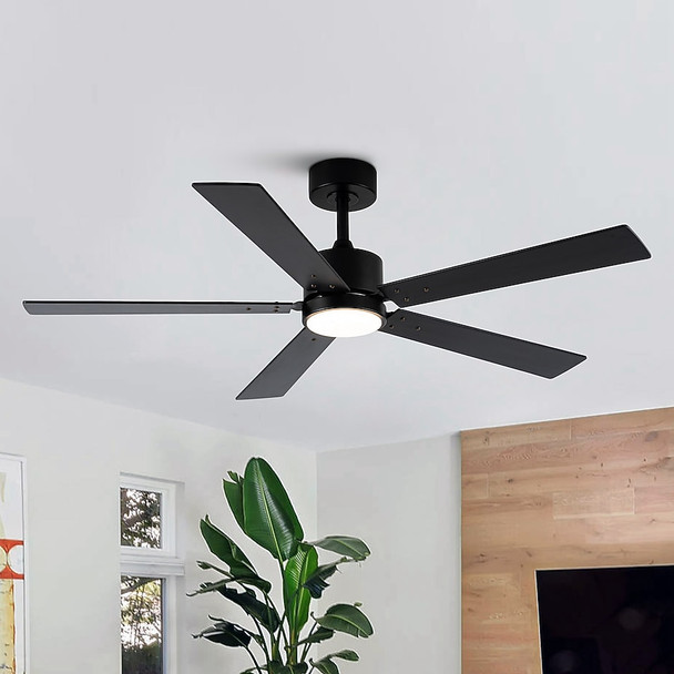 VACZON 52-IN BLACK WITH BLACK/BROWN WOOD BLADES LED CEILING FAN - BLACK New