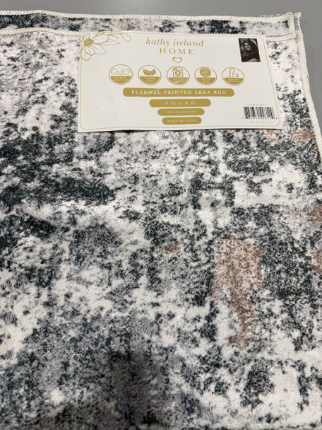 KATHY IRELAND HOME FLANNEL PLUSH AREA RUG 4X6 FT ANTI-SLIP - TAN/GREEN/WHITE