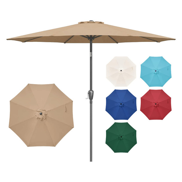YSSOA 9' Patio Umbrella Outdoor Table Market Yard Umbrella 8 Sturdy Ribs Tan