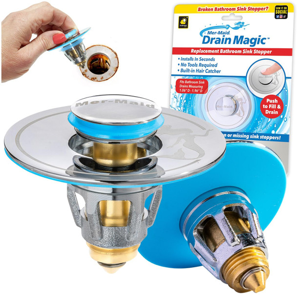 Mer-Maid Drain Magic AS SEEN ON TV Replace Broken Stoppers, Grey/Blue New
