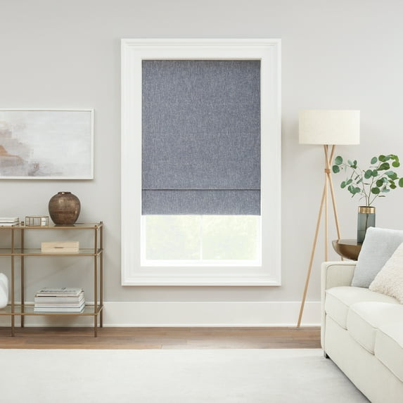 ECLIPSE DREW CORDLESS ROMAN SHADE 100% BLACKOUT 23 IN WIDE X 64 IN LONG - BLUE