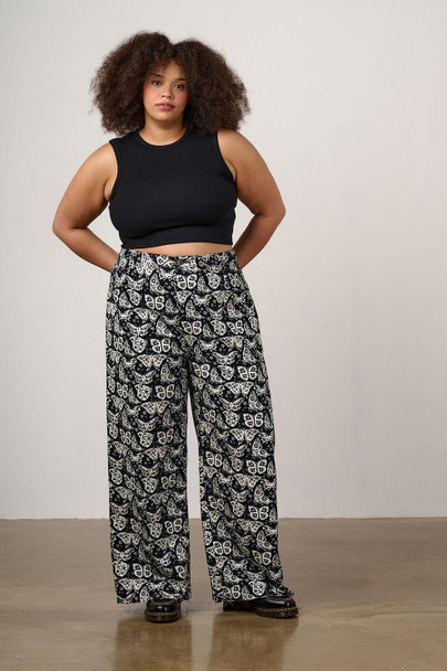 CARTER HIGH WAISTED COTTON TROUSER BLACK & WHITE BUTTERFLY PRINT - SIZE: 32R