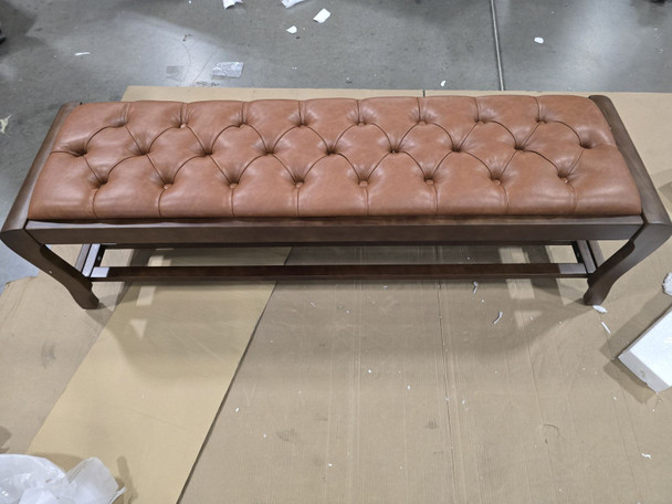 LYDIA 58" STORAGE BENCHES PU LEATHER UPHOLSTERED BED BENCH SOLID - CARAMEL BROWN