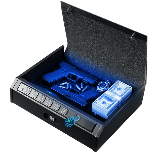 ADIMO GUN SAFE, BIOMETRIC GUN SAFE FOR HANDGUN, 3 WAYS QUICK-ACCESS - BLACK New