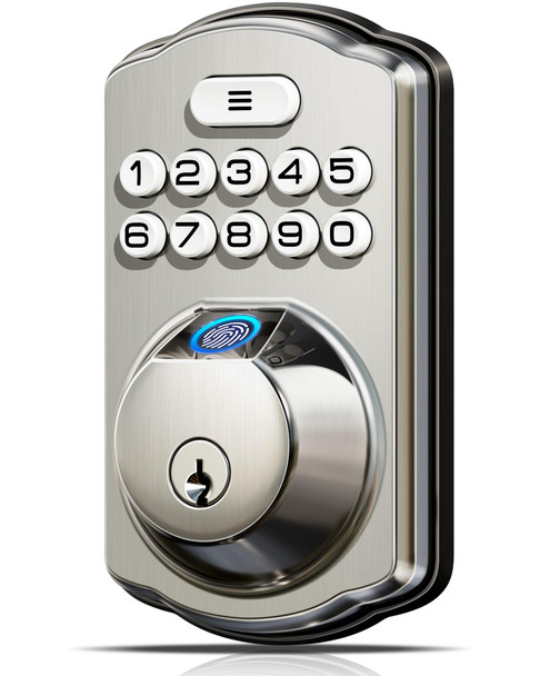 VEISE KS02A FINGERPRINT KEYLESS ENTRY DOOR LOCK, SATIN NICKEL