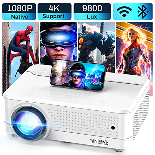 MINLOVE Native 1080p WiFi Bluetooth Projector 4K Supported 450" Display PJ-108