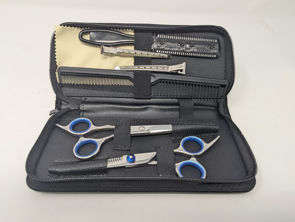 GENERIC HAIRDRESSING SCISSOR KIT - SILVER/BLACK/BLUE