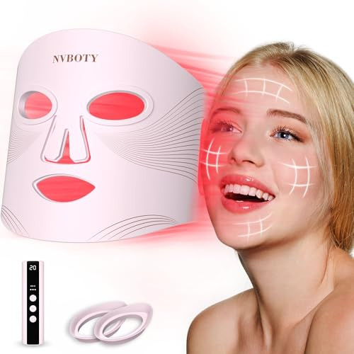 NVBOTY LED FACE MASK LIGHT THERAPY 4 MODES PORTABLE RED LIGHT THERAPY PINK