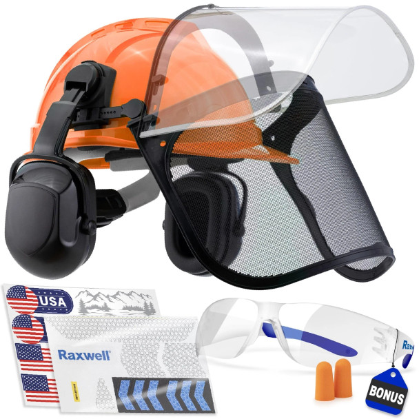 RAXWELL CHAINSAW SAFETY HELMET – ANSI CERTIFIED 6IN1 FORESTRY HARD HAT - ORANGE