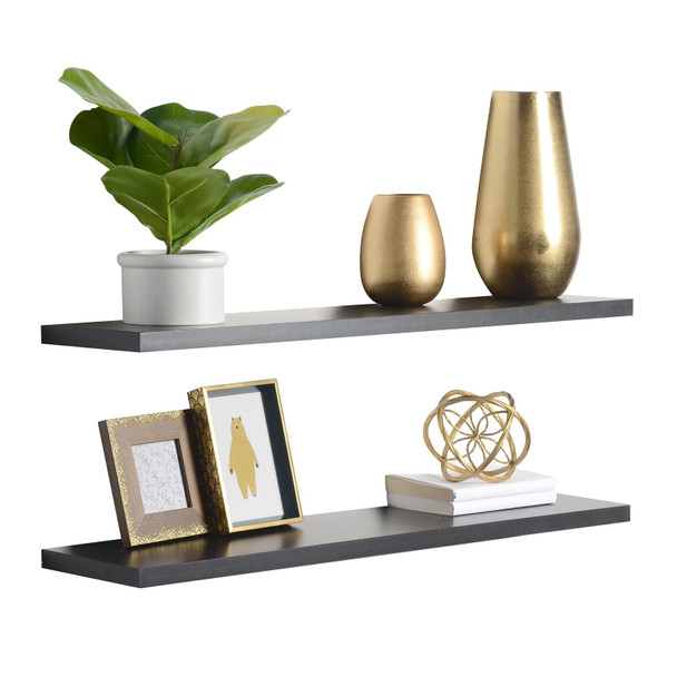 DELTA 2 PACK FLOATING SHELVES 36" X 8" X 1" REFORESTED NATURAL WOOD - BLACK
