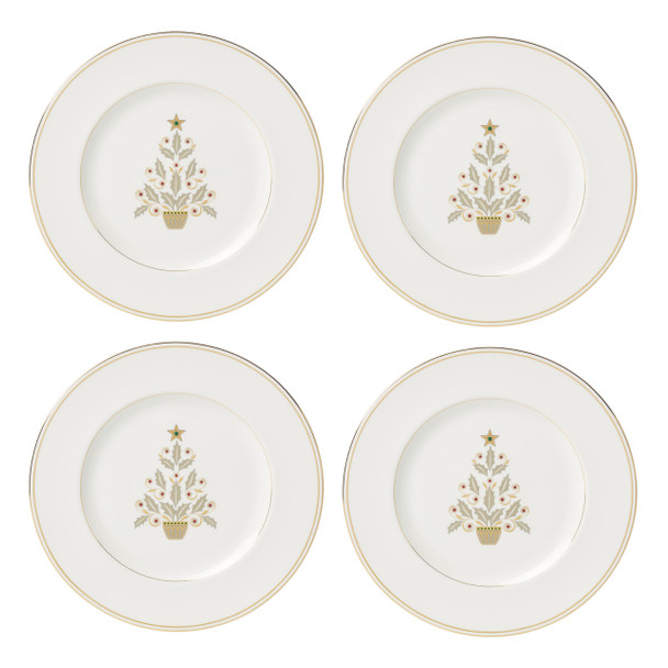 Lenox 897867 Federal Gold Tree Accent Plates, Service For 4, Christmas Dishes