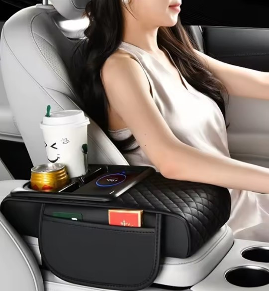 EASY CAR LIFE MULTIFUNCTIONAL CAR ARMREST BOX WITH WIRELESS CHARGING - BLACK