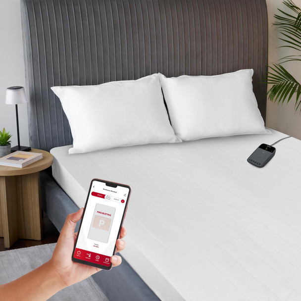 SUNBEAM POLYESTER WI-FI CONNECTED MATTRESS PAD 10 HEAT SETTINGS FULL SIZE WHITE New