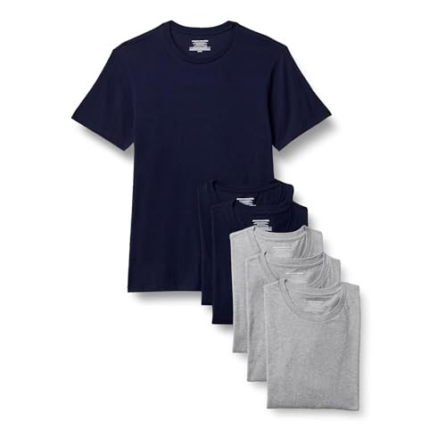 AMAZON ESSENTIALS MEN'S SLIM FIT COTTON CREW NECK SIZE MEN L - LIGHT GRAY/NAVY