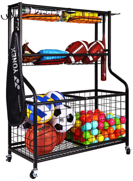 FITVIDS GARAGE SPORTS EQUIPMENT ORGANIZER GARAGE BALL STORAGE BF-BS-01 - BLACK